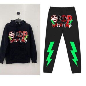 SHHH Men's Black Stop Snitching Pullover Hoodie & Joggers Trousers Size small